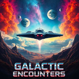 A stunning sci-fi alien movie poster featuring an otherworldly landscape with vibrant colors and surreal shapes