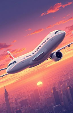 A detailed illustration of the Airbus A320neo aircraft in flight, showcasing its sleek body, modern wing design with sharklets, and the latest Pratt & Whitney engines
