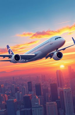 A detailed illustration of the Airbus A320neo aircraft in flight, showcasing its sleek body, modern wing design with sharklets, and the latest Pratt & Whitney engines