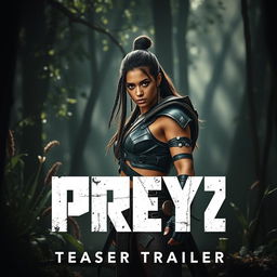 A captivating movie poster for 'Prey 2 (2025) - Teaser Trailer', featuring Amber Midthunder in a fierce and courageous portrayal