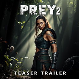 A captivating movie poster for 'Prey 2 (2025) - Teaser Trailer', featuring Amber Midthunder in a fierce and courageous portrayal