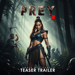A captivating movie poster for 'Prey 2 (2025) - Teaser Trailer', featuring Amber Midthunder in a fierce and courageous portrayal