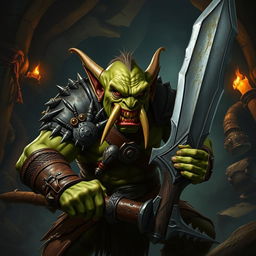 An intense and dynamic portrayal of a hobgoblin from the 'Goblin Slayer' series