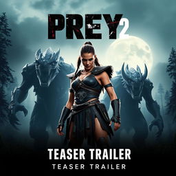A striking movie poster for 'Prey 2 (2025) - Teaser Trailer' featuring Amber Midthunder in a powerful and fierce stance