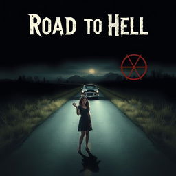 A chilling book cover design for a horror novel titled 'Road to Hell'