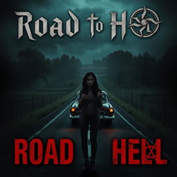 A chilling book cover design for a horror novel titled 'Road to Hell'
