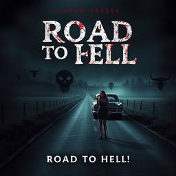 A chilling book cover design for a horror novel titled 'Road to Hell'