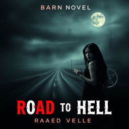 A haunting book cover design for a horror novel titled 'Road to Hell'