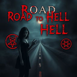 A haunting book cover design for a horror novel titled 'Road to Hell'