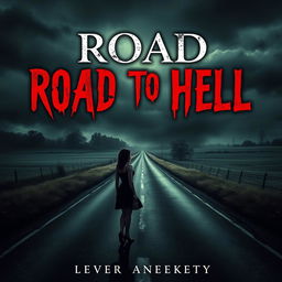 A haunting book cover design for a horror novel titled 'Road to Hell'