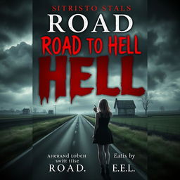 A haunting book cover design for a horror novel titled 'Road to Hell'
