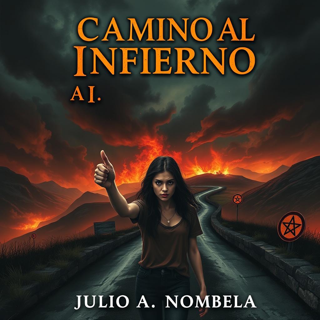 A chilling book cover design for a horror novel titled 'Camino al Infierno' by Julio A