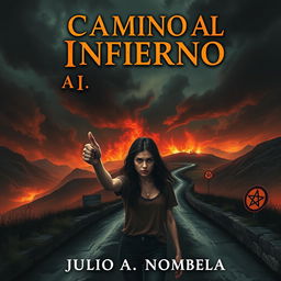 A chilling book cover design for a horror novel titled 'Camino al Infierno' by Julio A