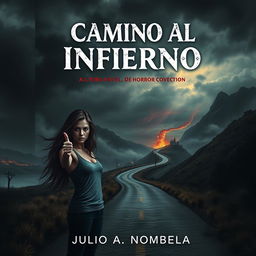 A chilling book cover design for a horror novel titled 'Camino al Infierno' by Julio A