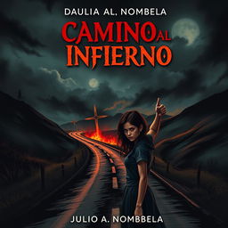 A chilling book cover design for a horror novel titled 'Camino al Infierno' by Julio A