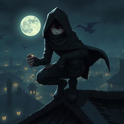 A captivating and mysterious young thief, depicted in a shadowy urban environment