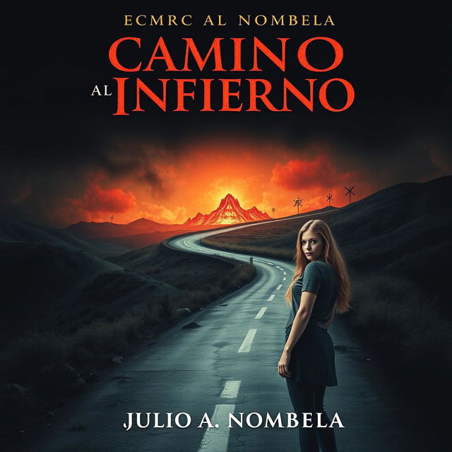 A striking book cover design for a horror novel titled 'Camino al Infierno' by Julio A