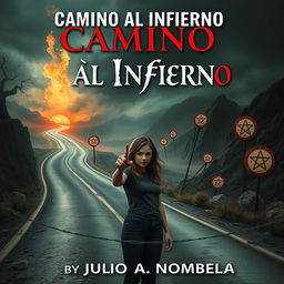 A striking book cover design for a horror novel titled 'Camino al Infierno' by Julio A