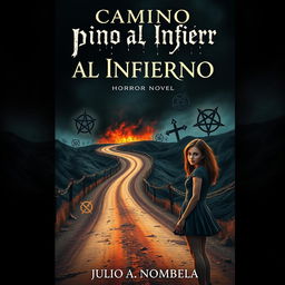 A striking book cover design for a horror novel titled 'Camino al Infierno' by Julio A