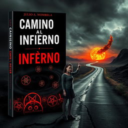 A striking book cover design for a horror novel titled 'Camino al Infierno' by Julio A