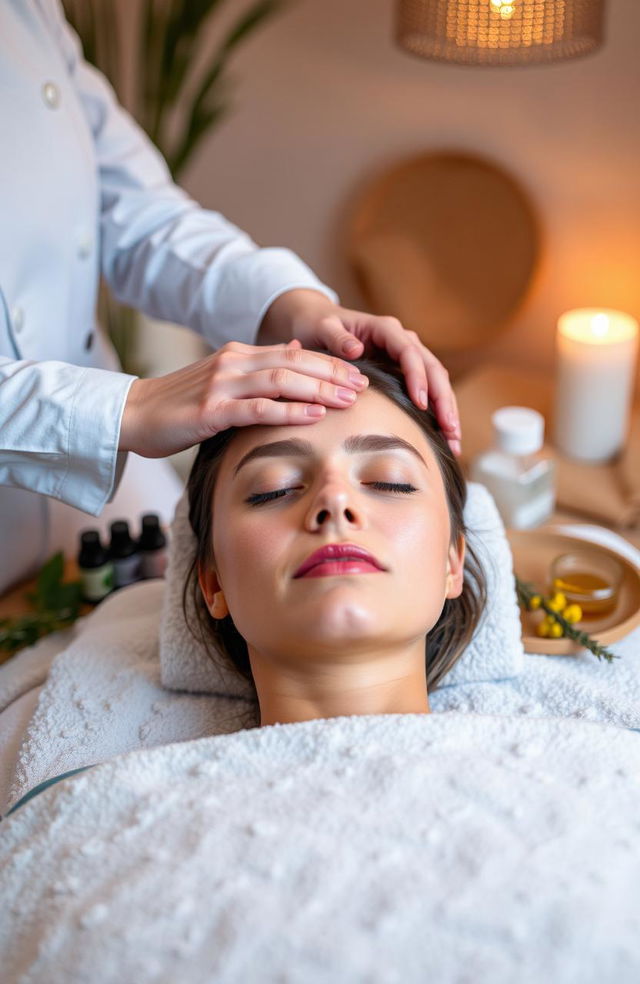 A serene and relaxing scene depicting a luxurious head massage session