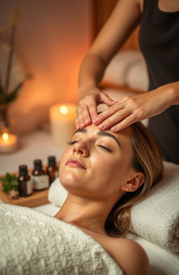 A serene and relaxing scene depicting a luxurious head massage session
