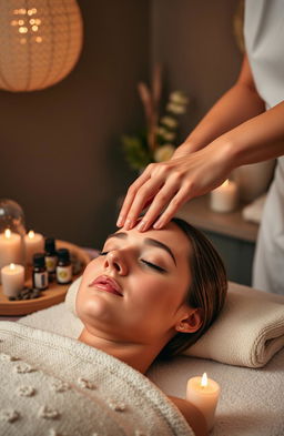 A serene and relaxing scene depicting a luxurious head massage session