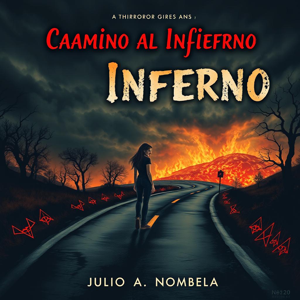 A haunting book cover design for a horror novel titled 'Camino al Infierno' by Julio A