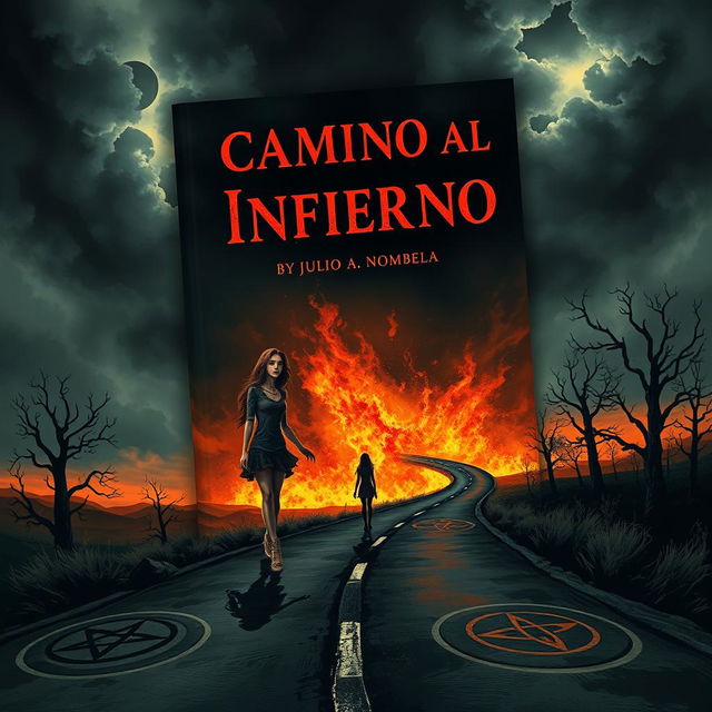 A haunting book cover design for a horror novel titled 'Camino al Infierno' by Julio A