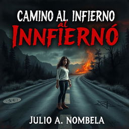 A haunting book cover design for a horror novel titled 'Camino al Infierno' by Julio A