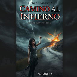 An eerie book cover for a horror novel titled 'Camino al Infierno' by Julio A