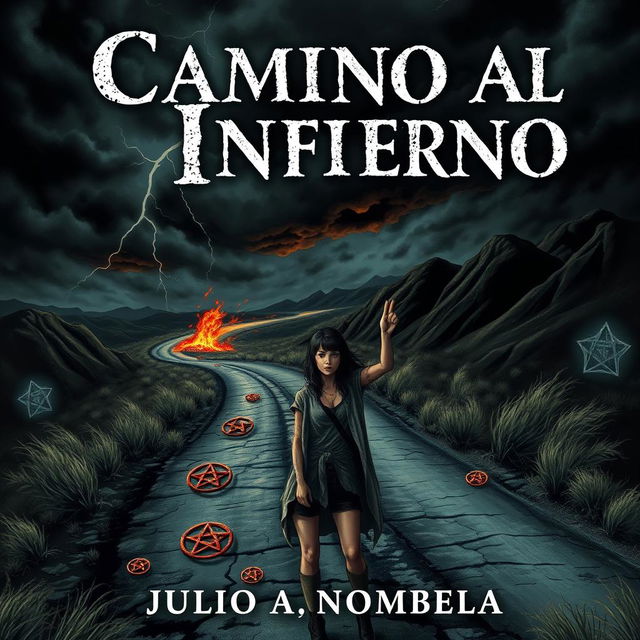 An eerie book cover for a horror novel titled 'Camino al Infierno' by Julio A