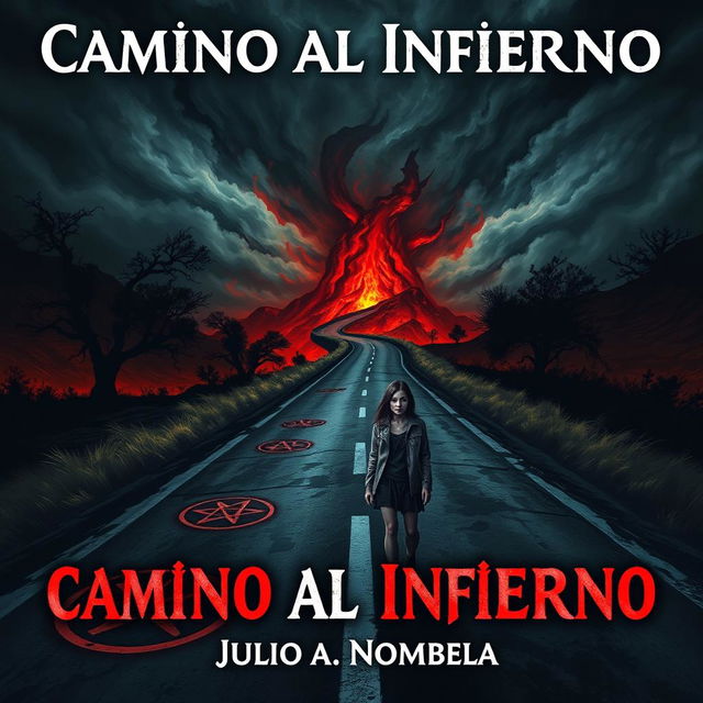 A chilling book cover for a horror novel titled 'Camino al Infierno' by Julio A