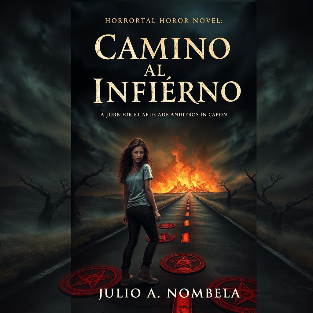 A chilling book cover for a horror novel titled 'Camino al Infierno' by Julio A