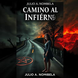 A chilling book cover for a horror novel titled 'Camino al Infierno' by Julio A