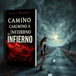 A chilling book cover for a horror novel titled 'Camino al Infierno' by Julio A