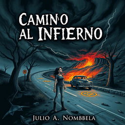 A chilling book cover for a horror novel titled 'Camino al Infierno' by Julio A