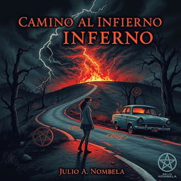 A chilling book cover for a horror novel titled 'Camino al Infierno' by Julio A