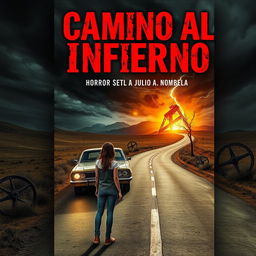 A spine-chilling book cover for a horror novel titled 'Camino al Infierno' by Julio A