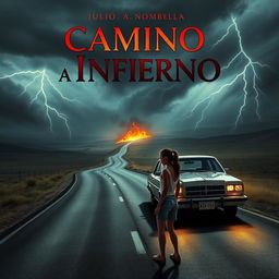 A spine-chilling book cover for a horror novel titled 'Camino al Infierno' by Julio A