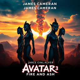 An epic teaser poster for 'Avatar 3: Fire and Ash (2025)', featuring breathtaking visuals of the vibrant yet dangerous Pandora landscape