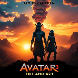 An epic teaser poster for 'Avatar 3: Fire and Ash (2025)', featuring breathtaking visuals of the vibrant yet dangerous Pandora landscape