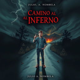 A captivating book cover for a horror novel titled 'Camino al Infierno' by Julio A