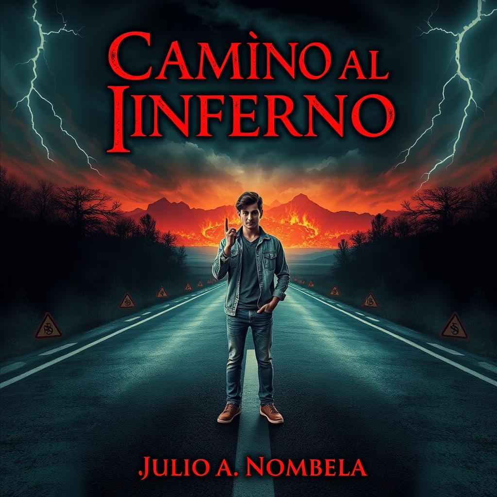 A captivating book cover for a horror novel titled 'Camino al Infierno' by Julio A