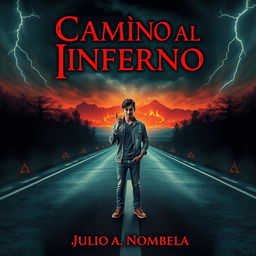 A captivating book cover for a horror novel titled 'Camino al Infierno' by Julio A