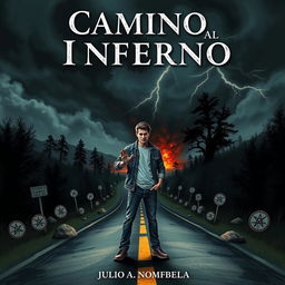 A captivating book cover for a horror novel titled 'Camino al Infierno' by Julio A