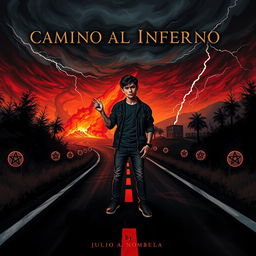 A captivating book cover for a horror novel titled 'Camino al Infierno' by Julio A