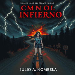 A chilling book cover for a horror novel titled 'Camino al Infierno' by Julio A