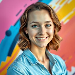 A vibrant and eye-catching profile picture featuring a person with a warm smile, against a colorful abstract background
