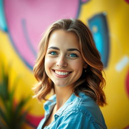 A vibrant and eye-catching profile picture featuring a person with a warm smile, against a colorful abstract background